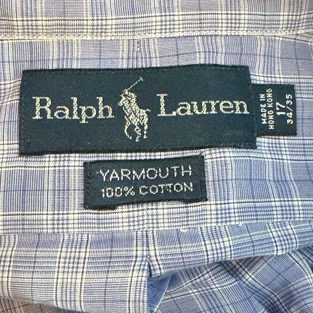 Ralph Lauren Yarmouth Shirt Mens 17 34/35 Blue Plaid Button Down Cotton Classic - Picture 3 of 10